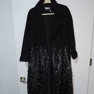 Black Sequin Ombre Long Coat. Italy Couture.